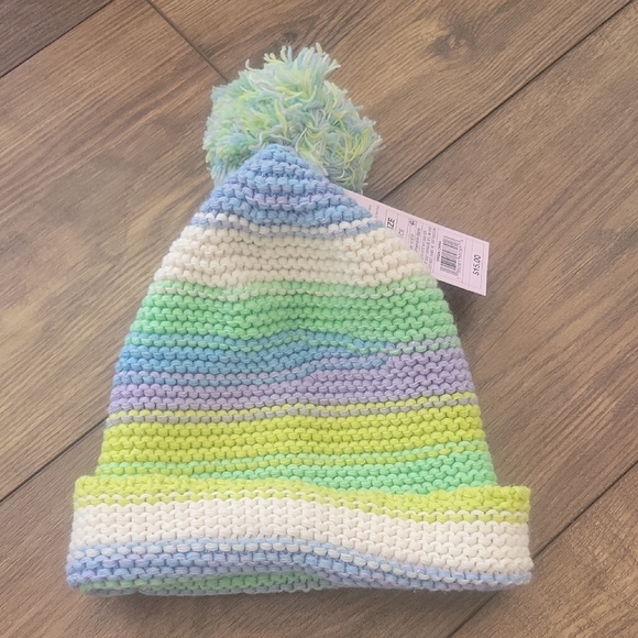 Wild Fable  Colorful Striped Knit/ Crochet Beanie with Pom Pom NEW - Picture 1 of 4